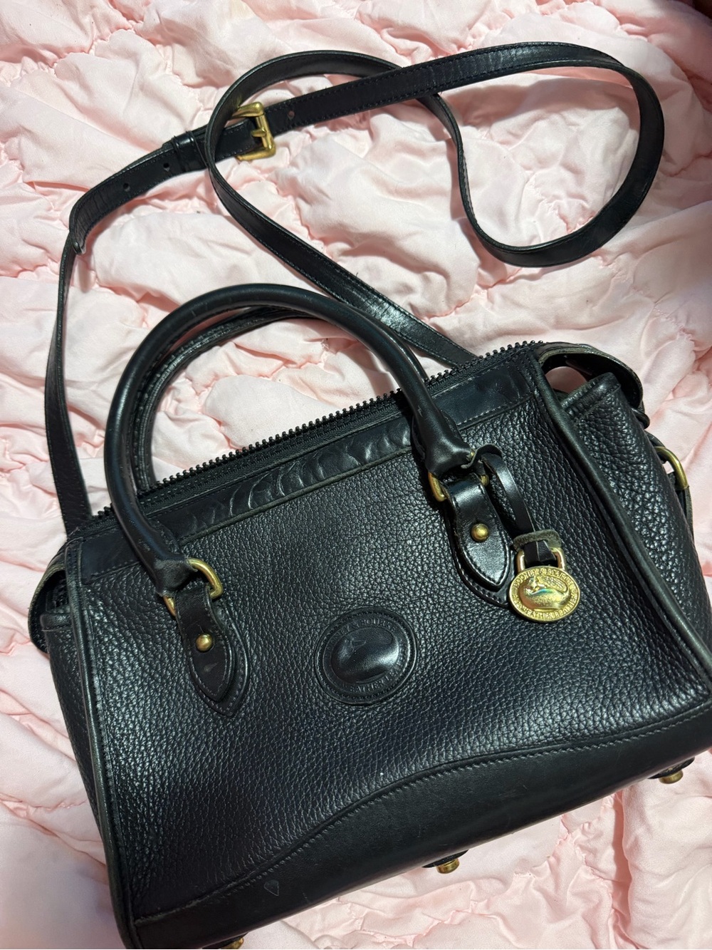 Dooney & Bourke Black Pebbled Leather Satchel with Gold Charm